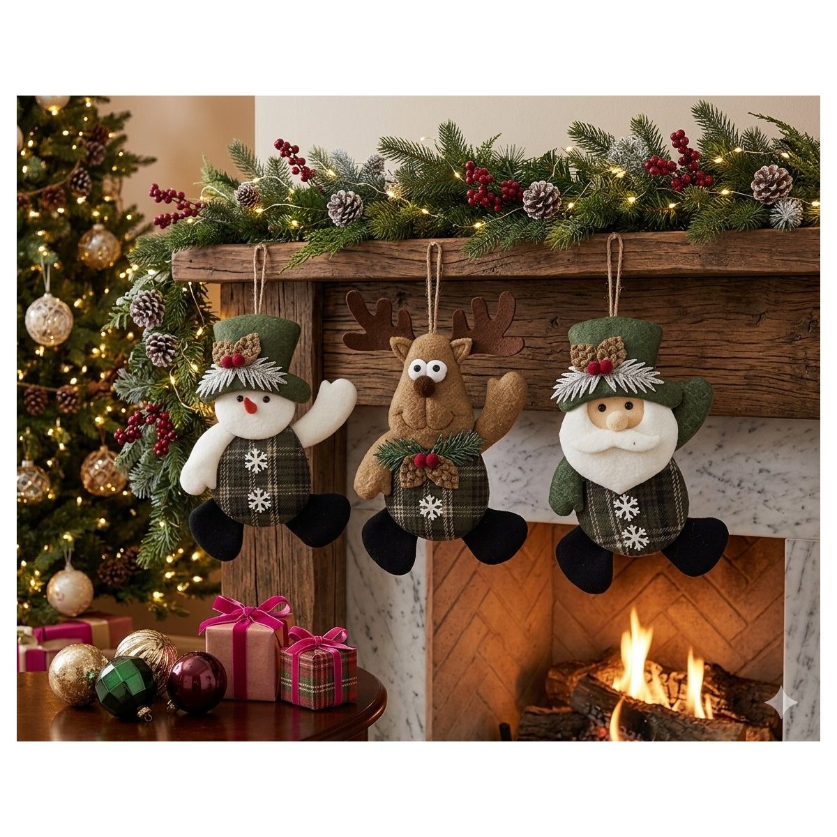 Colgante Muñeco de nieve, reno y santa claus