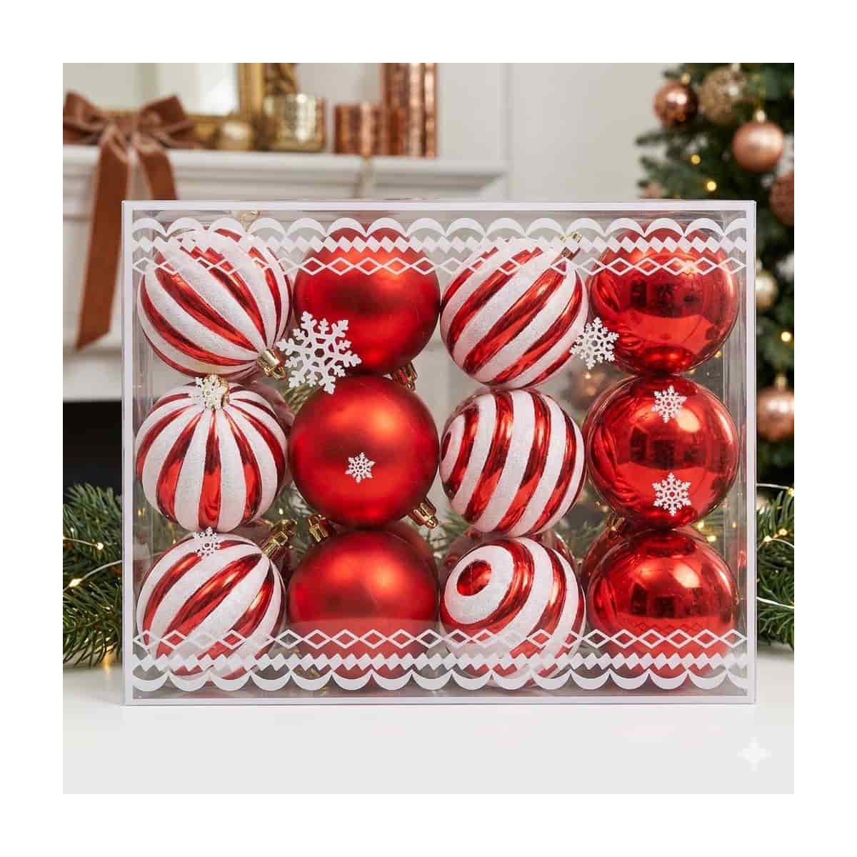 Esfera Navideño Rojo con Blanco