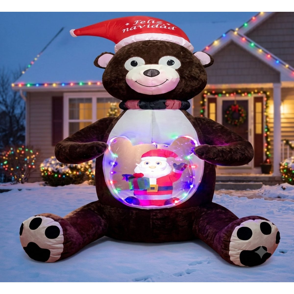INFLABLE DE NAVIDAD OSO CAFE C/ESFERA NIEVE AFELPADO 240CM