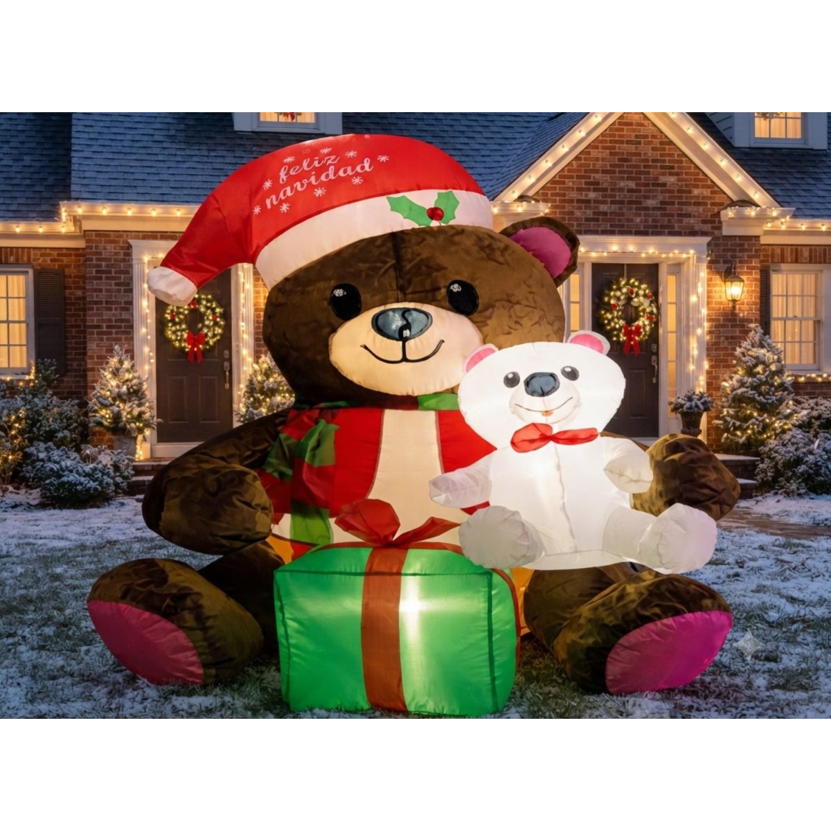 FIGURA DECORATIVA TIPO INFLABLE DE OSO CON REGALO 120CM