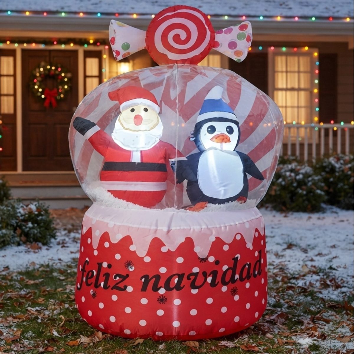 INFLABLE DE ESFERA SANTA Y PINGüINO 75CM