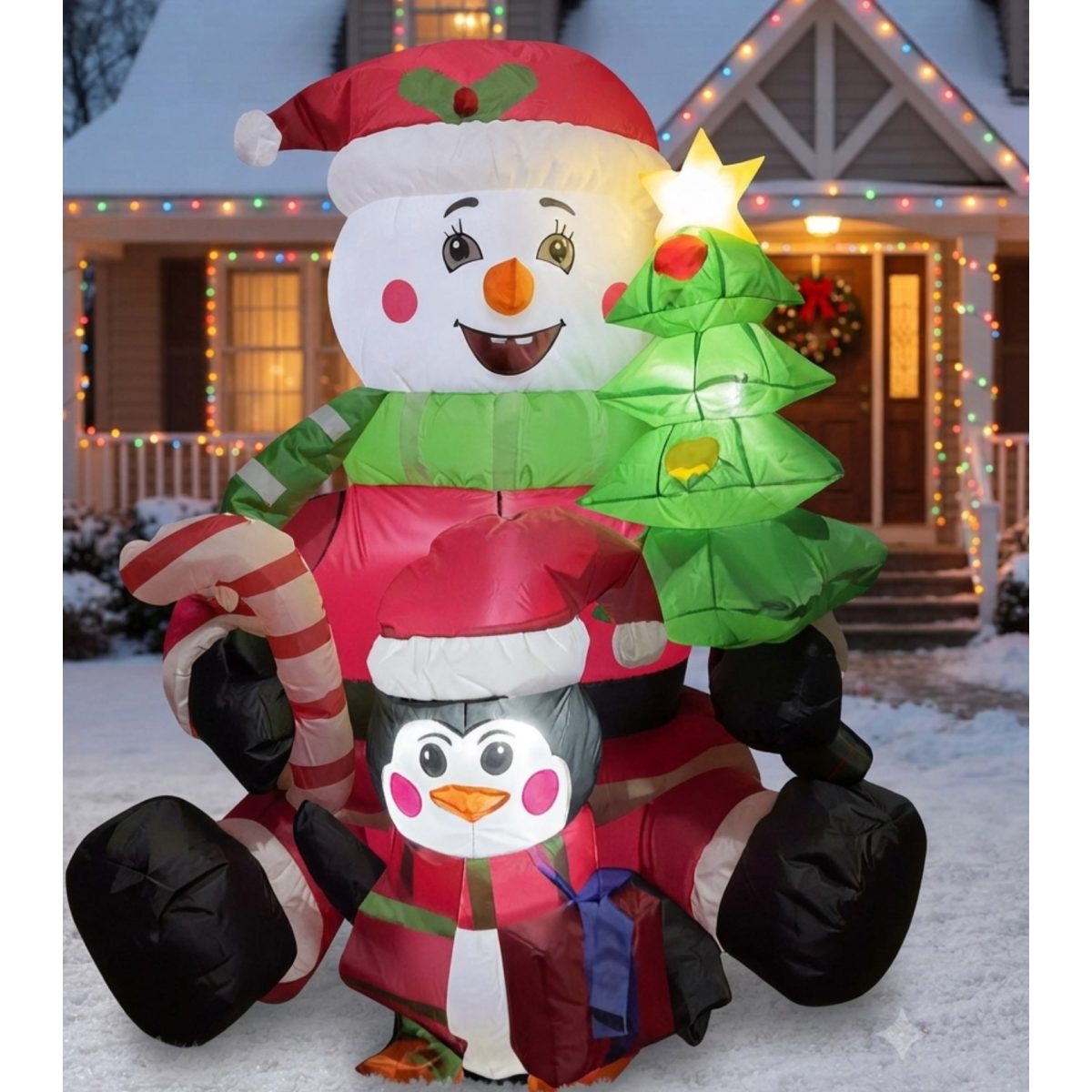 FIGURA DECORATIVA INFLABLE DE MUÑECO DE NIEVE 120CM