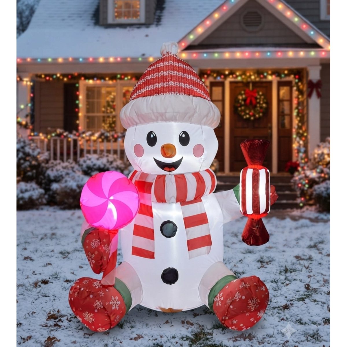 FIGURA DECORATIVA INFLABLE DE MUÑECO DE NIEVE 120CM