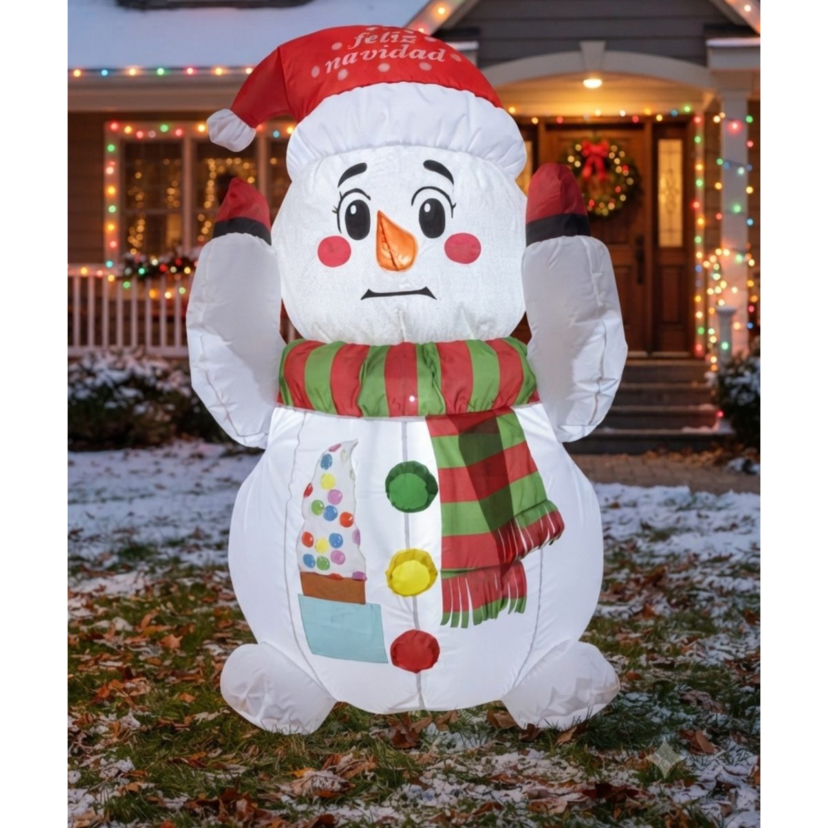 FIGURA DECORATIVA INFLABLE DE MUÑECO DE NIEVE TIEMBLA 120CM