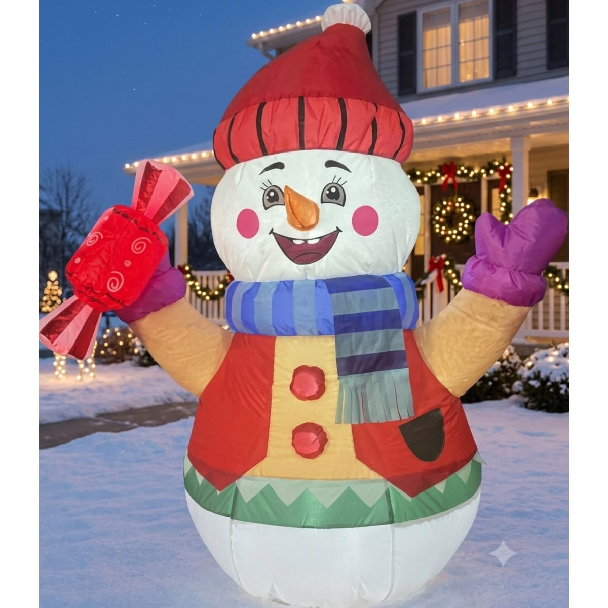 FIGURA DECORATIVA INFLABLE DE MUÑECO DE NIEVE 120CM