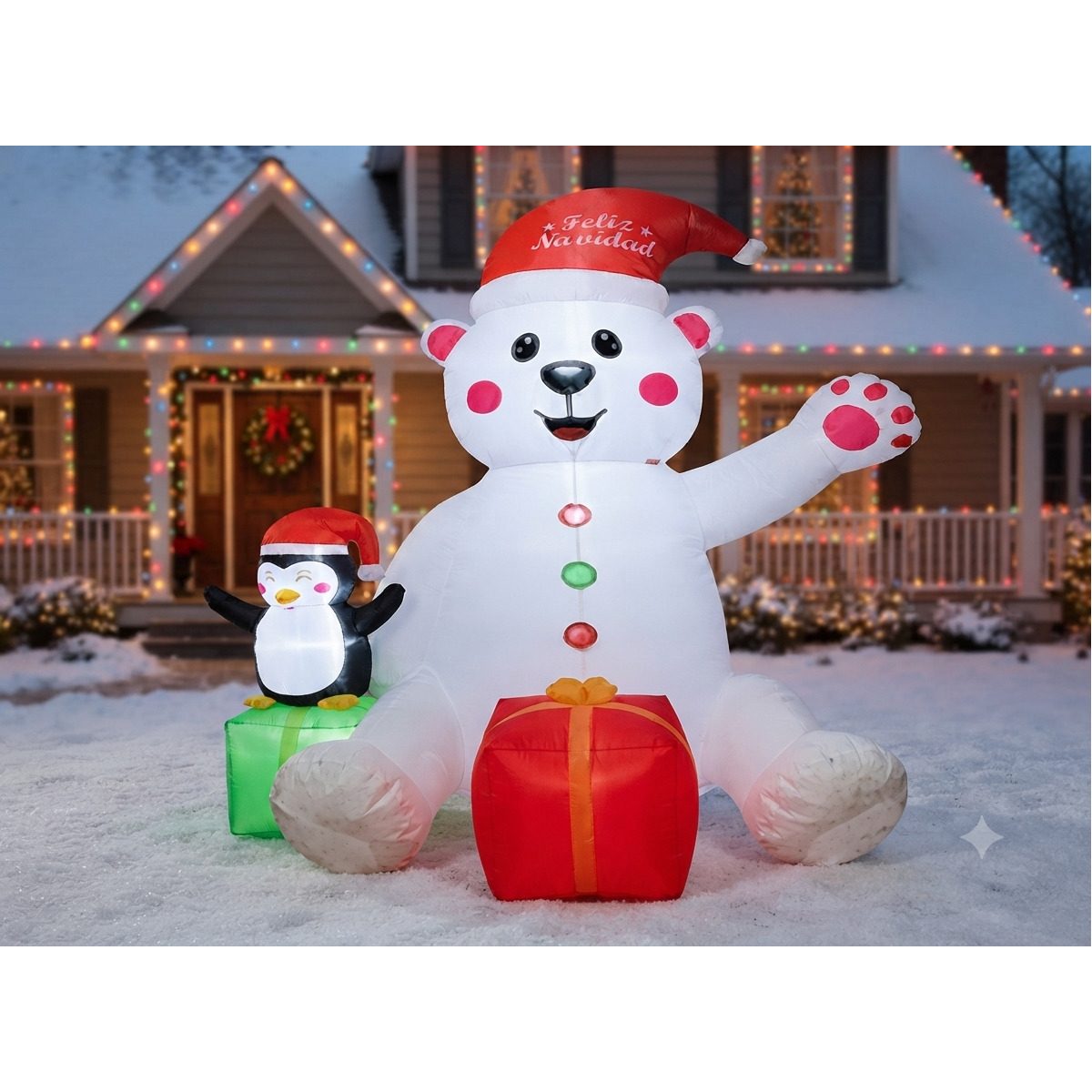 INFLABLE DE NAVIDAD OSO Y PINGüINO 240CM