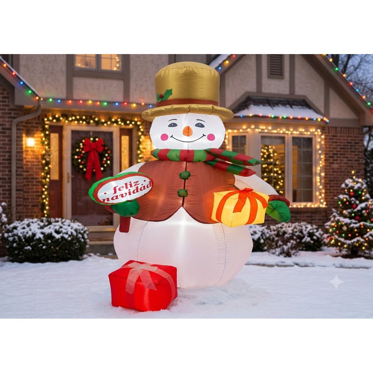 FIGURA DECORATIVA TIPO INFLABLE DE MUÑECO DE NIEVE 240CM