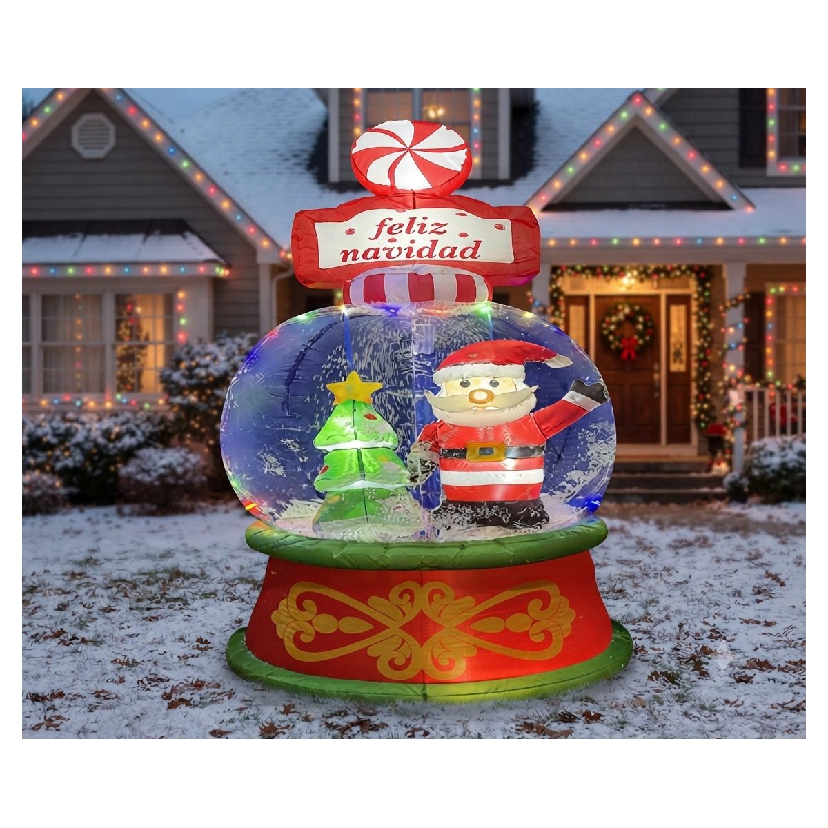 INFLABLE DE ESFERA NEVADO SANTA Y ARBOL 210CM