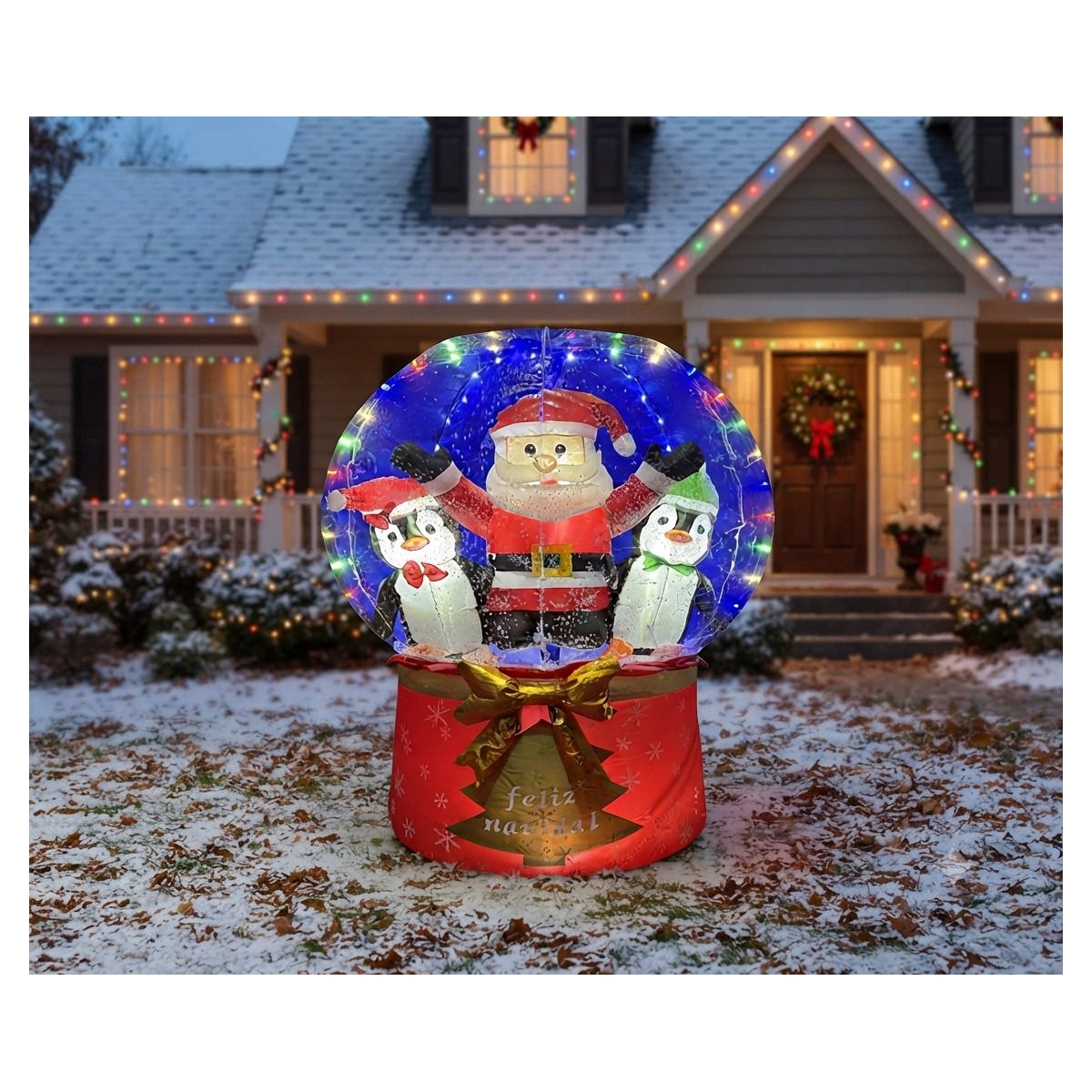 INFLABLE DE ESFERA NEVADO SANTA Y PINGüINO 150CM