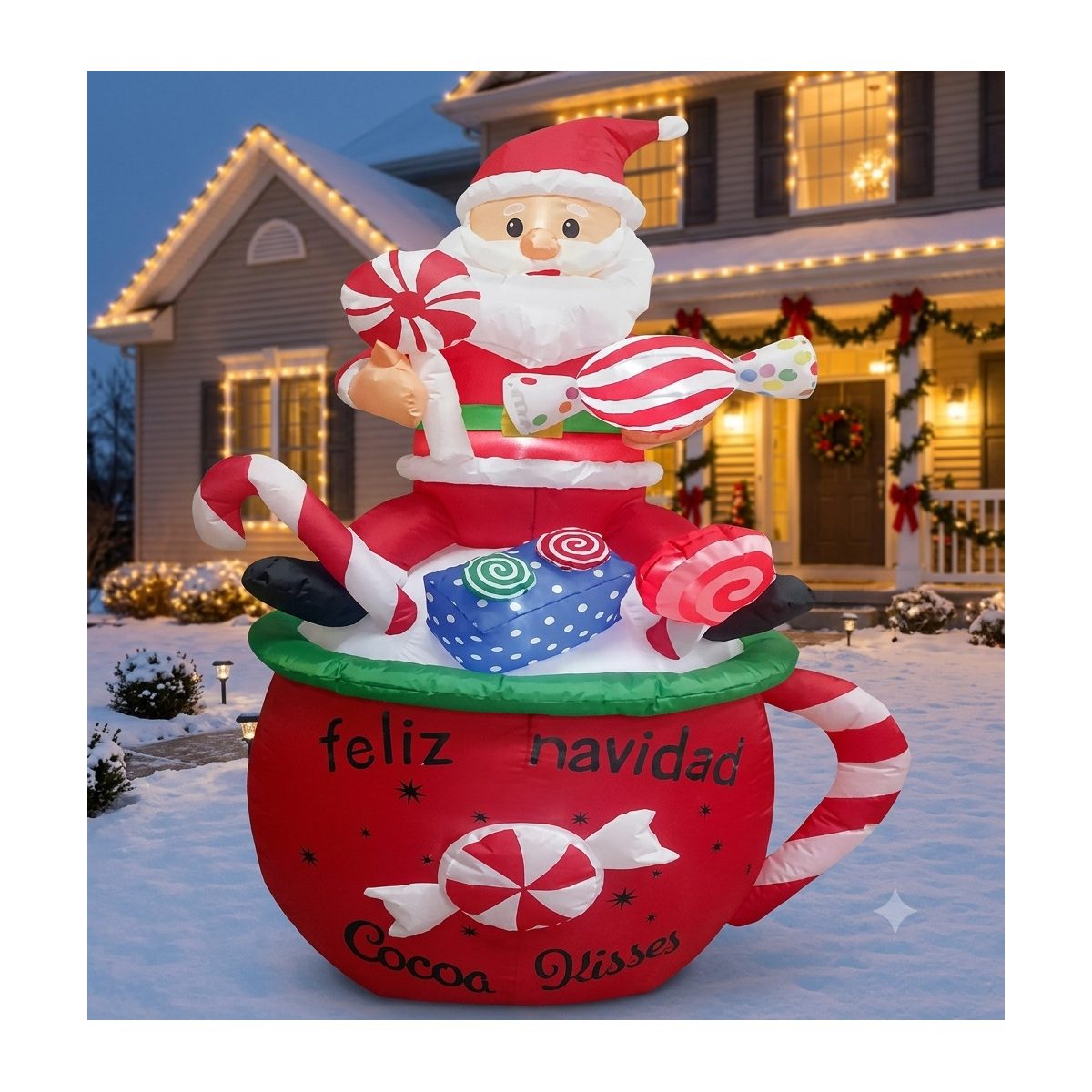 INFLABLE DE SANTA CON TAZA C/MUSICA DE SENSORES 180CM