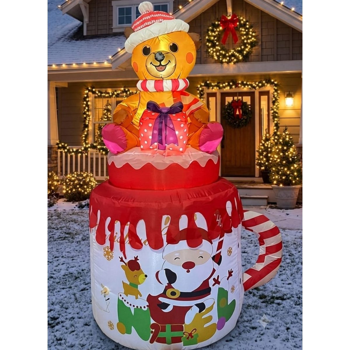 FIGURA DECORATIVA INFLABLE DE SANTA CON TAZA 180CM