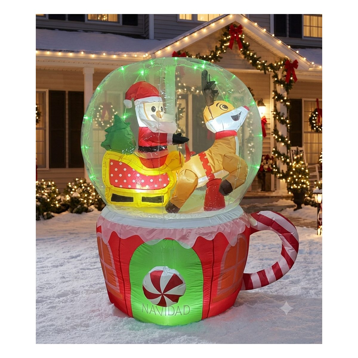 FIGURA DECORATIVA INFLABLE DE ESFERA CON TRINEO 180CM