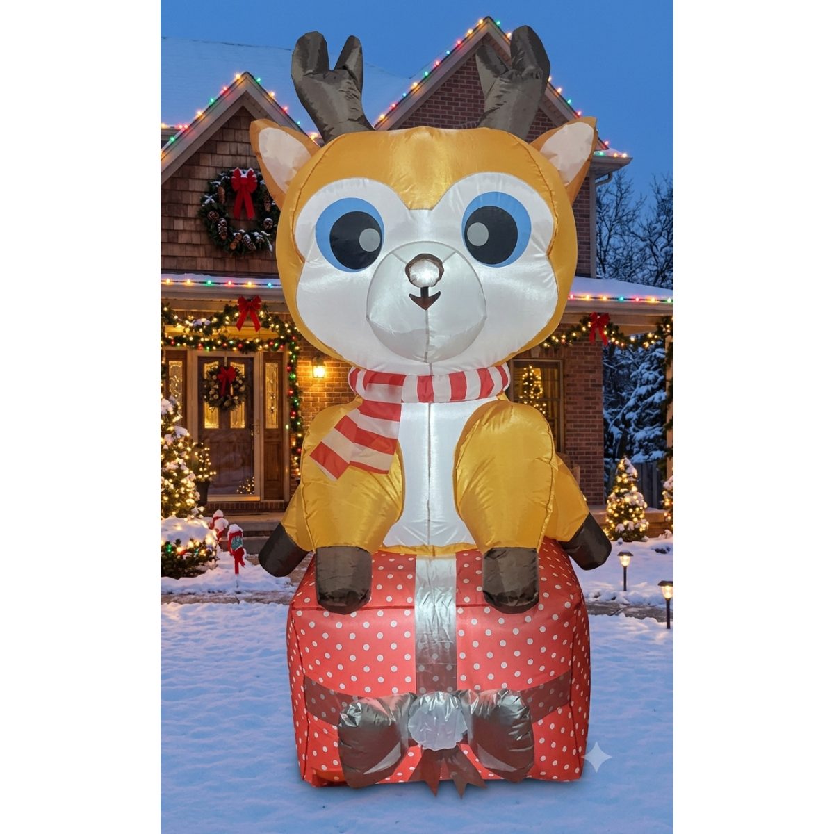 FIGURA DECORATIVA INFLABLE DE SANTA Y RENO 180CM