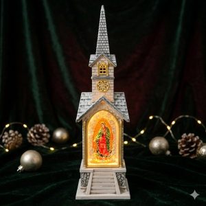 Lampara castillo con imagen de la Virgen de Guadalupe