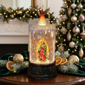 Adorno de vela con imagen de la Virgen de Guadalupe