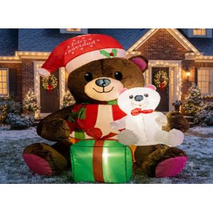FIGURA DECORATIVA TIPO INFLABLE DE OSO CON REGALO 120CM