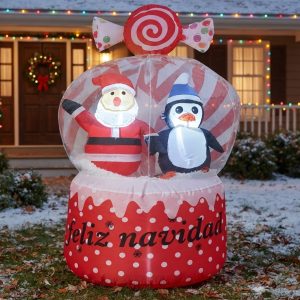 INFLABLE DE ESFERA SANTA Y PINGüINO 75CM