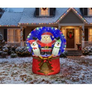 INFLABLE DE ESFERA NEVADO SANTA Y PINGüINO 150CM