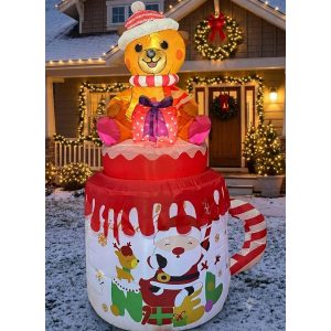 FIGURA DECORATIVA INFLABLE DE SANTA CON TAZA 180CM
