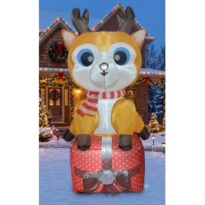 FIGURA DECORATIVA INFLABLE DE SANTA Y RENO 180CM
