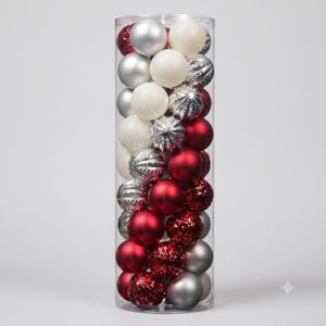 Esfera plateada roja y blanca